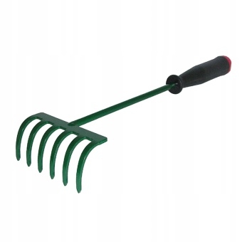 Grabie do liści-małe,6-zębne z metalowym trzonkiem i plastikową rączką,